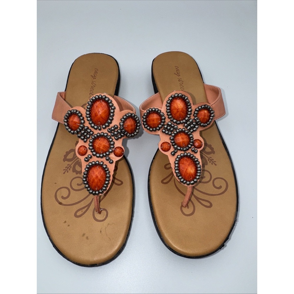 Easy Street Women's Boho Orange Sandals Slip On Shoes size 8.5
